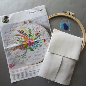 Ana Goods Floral Corsage Embroidery DIY Art Kit with hoop, stamped cloth & floss